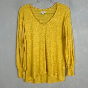 Sundance size L long sleeve top 100% linen v-neck lace trim boho beachy